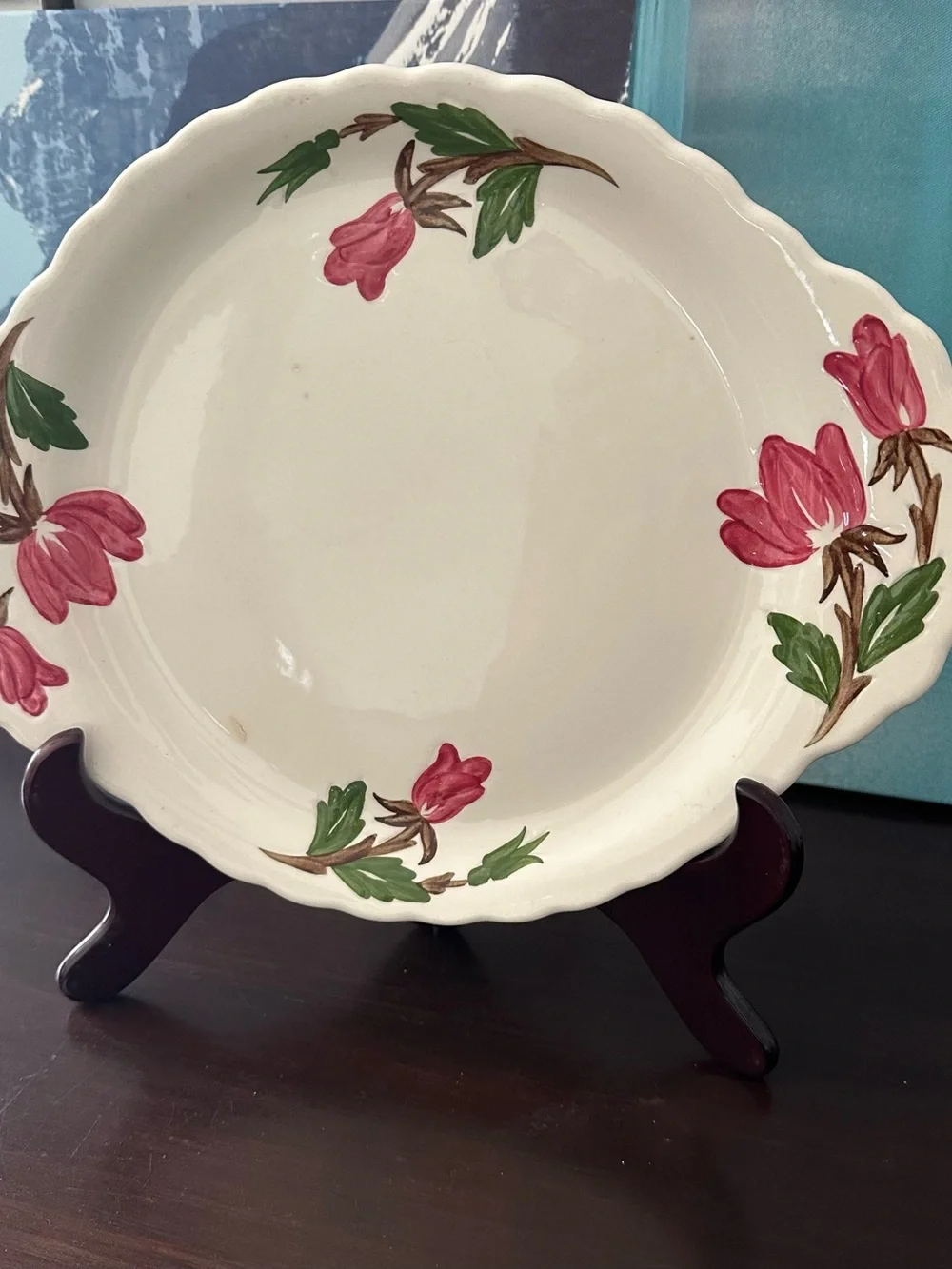 Hand-Painted Floral Ceramic Serving Plate - Pink and Green